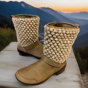 Merrell Encore Kassie mid high wool textured boots gray leather side zips Sz 7.5